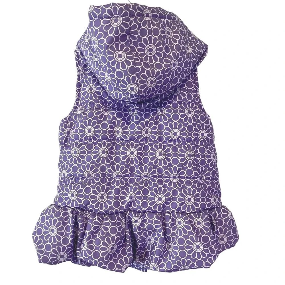 Girls Puffer Vest Purple Pink Floral Ruffle Hooded Bows Heart -‎ Size 4
